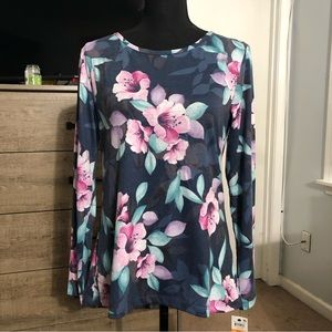 Ideology Floral Print Keyhole Long Sleeves Top New With Tags
